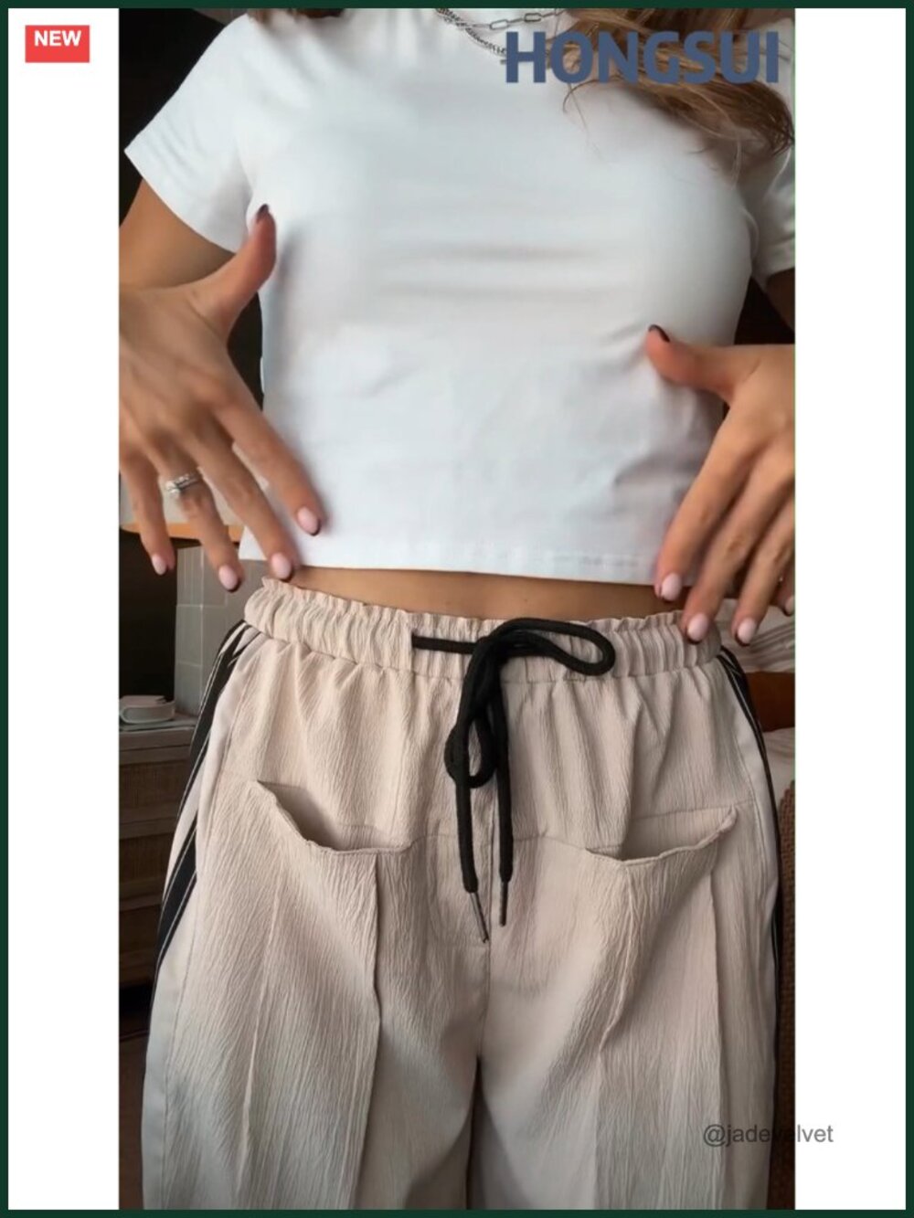 Women's Wide Leg Palazzo Pants Drawstring High Rise Side Striped Pockets - Picture 6 of 6